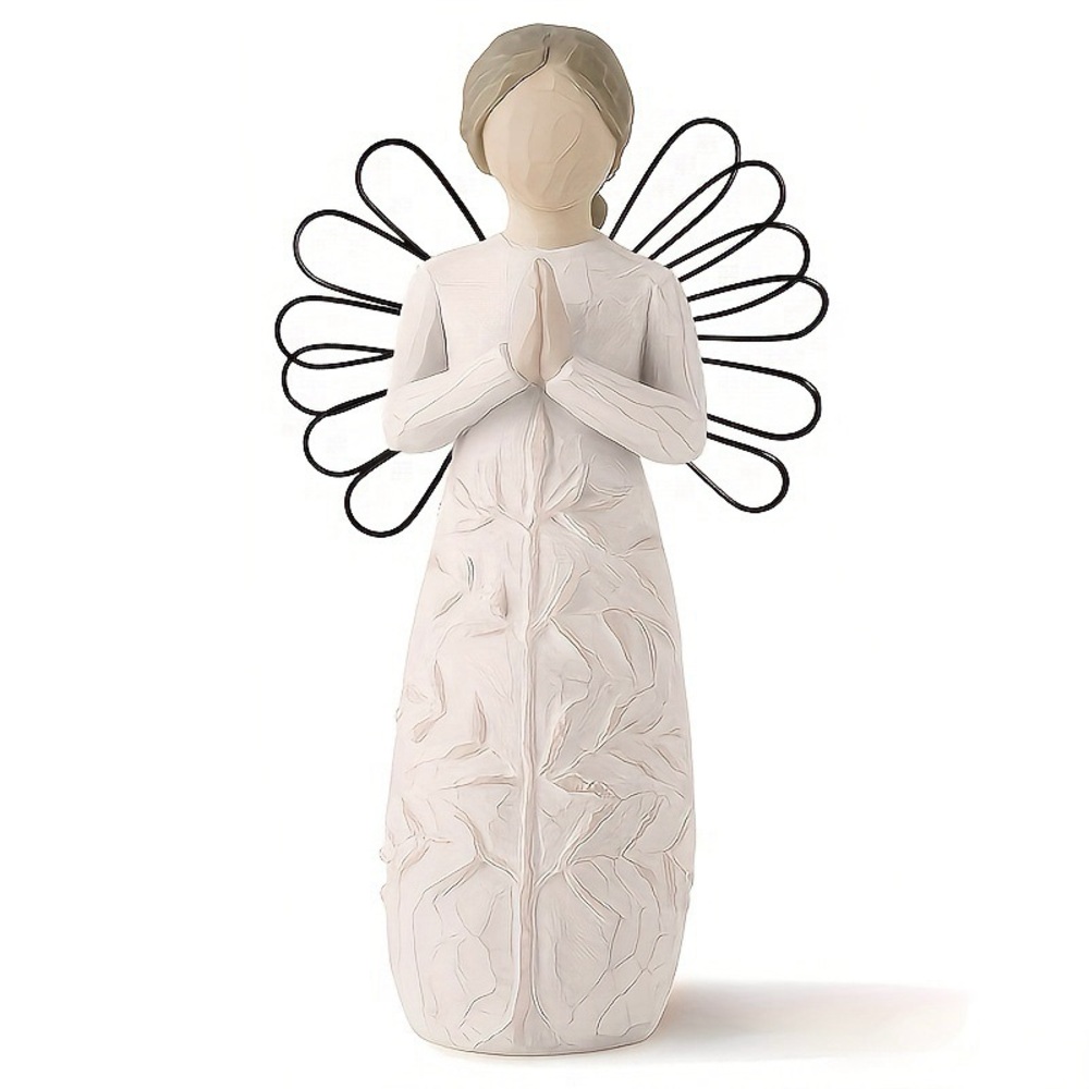 Serene Cream Angel Figurine with Black Accents‎